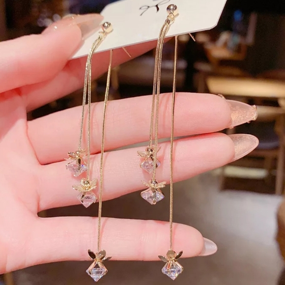 🎀18k Lovely Floral Tassel Earrings - Picture 4 of 5